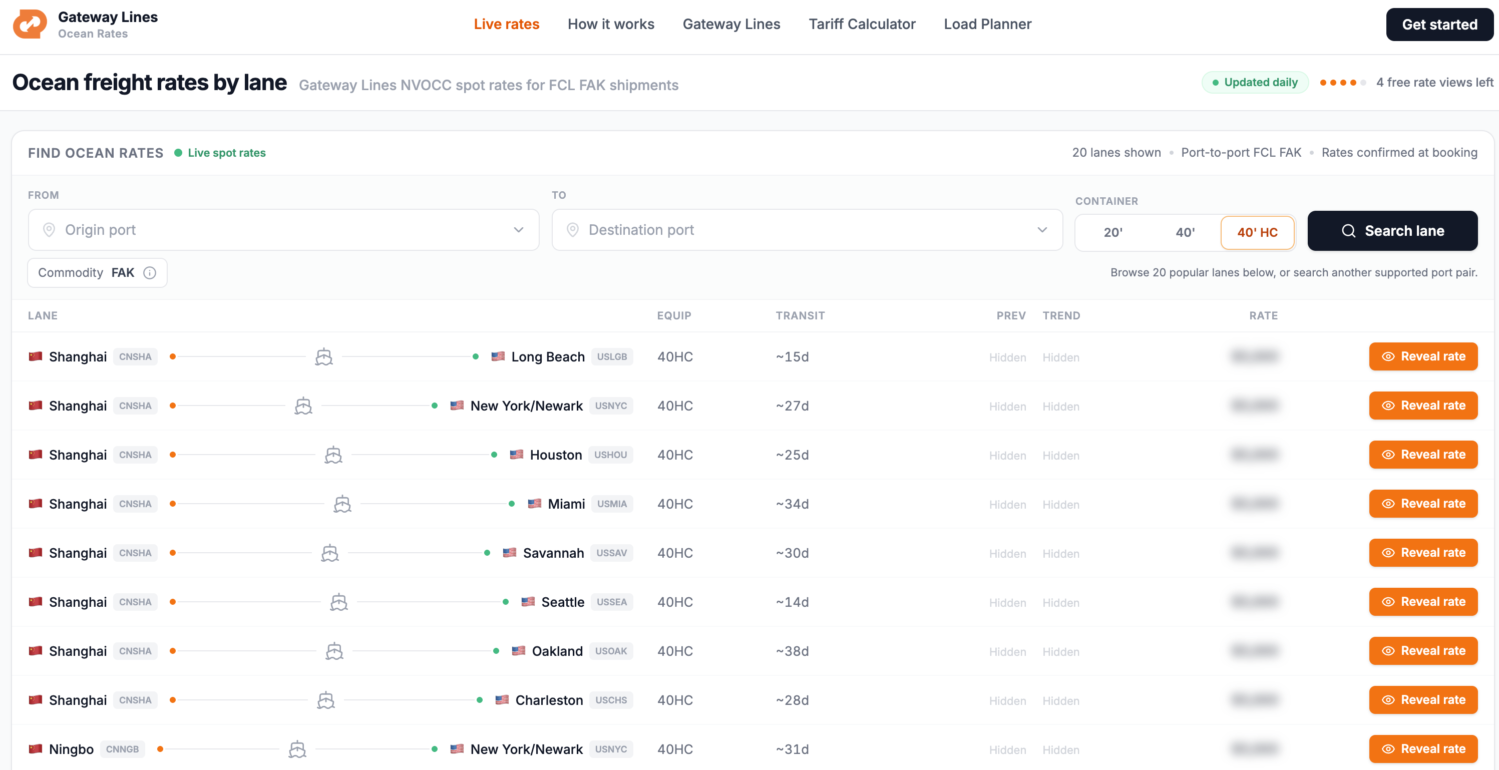 Get Access to Live Spot Market Rates Ocean Freight Rates By Gateway Lines